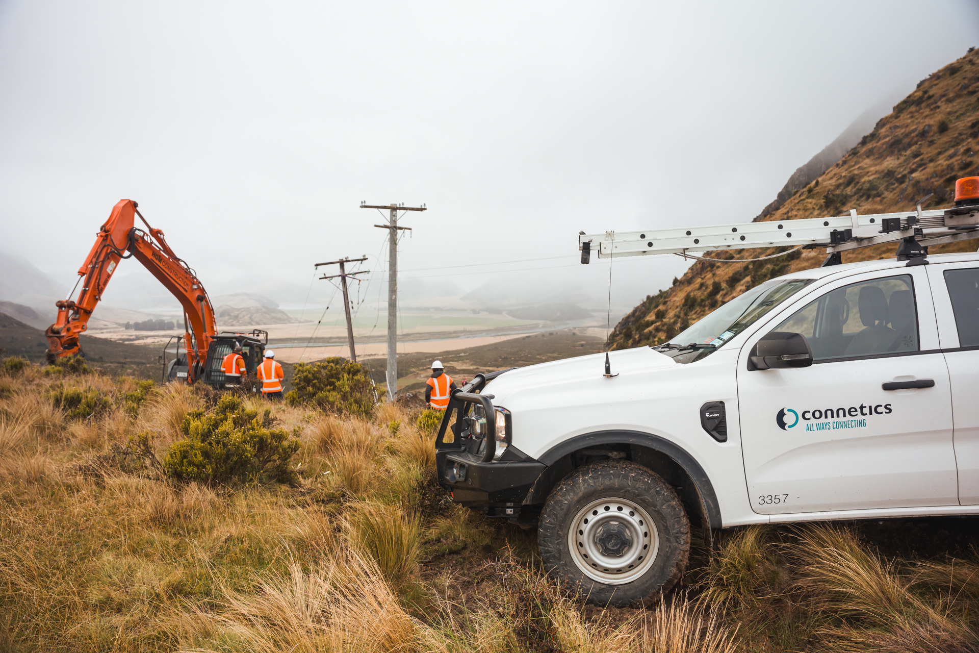 connetics truck and digger working on mt horrible