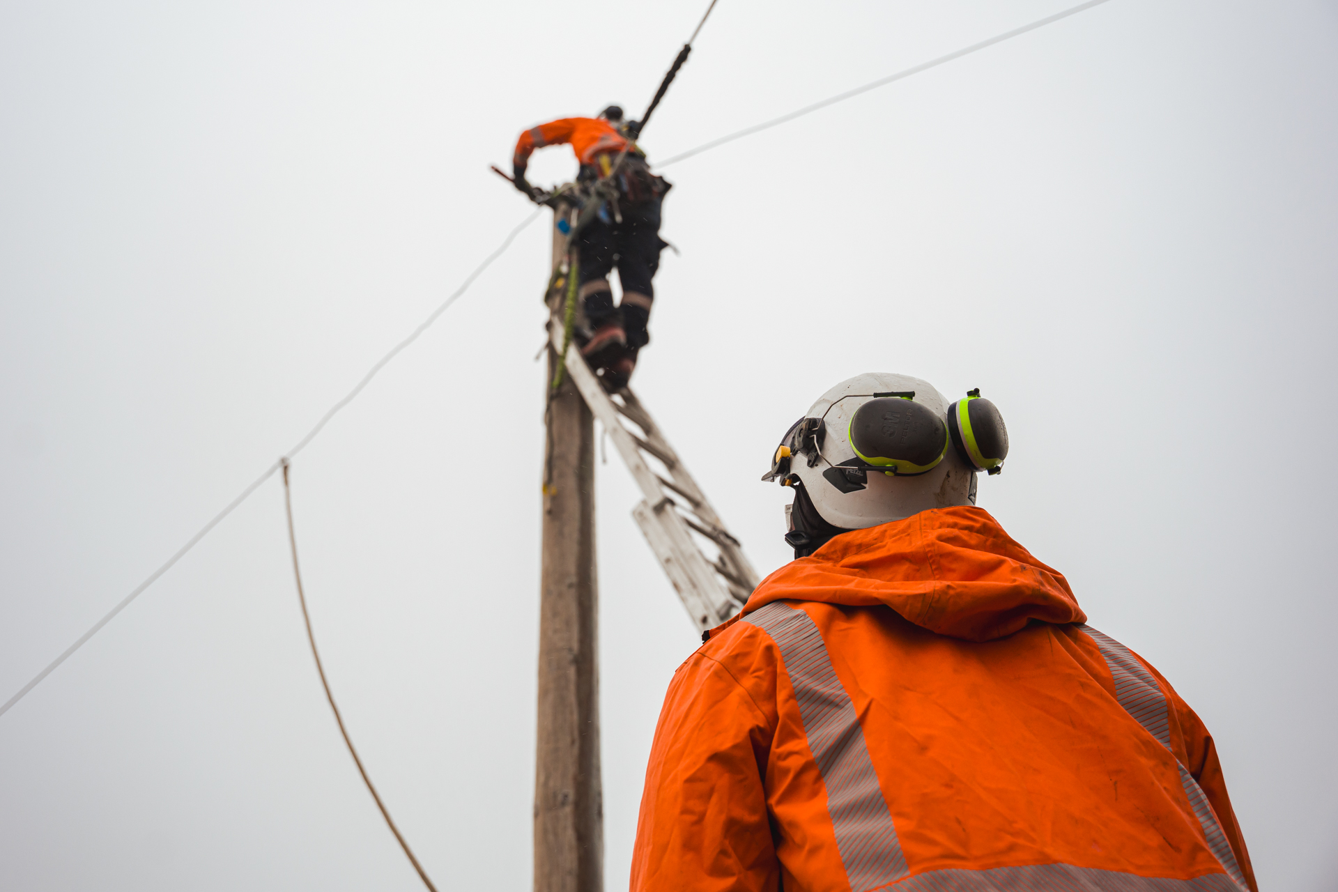 connetics workers installing conductor cable on mt horrible